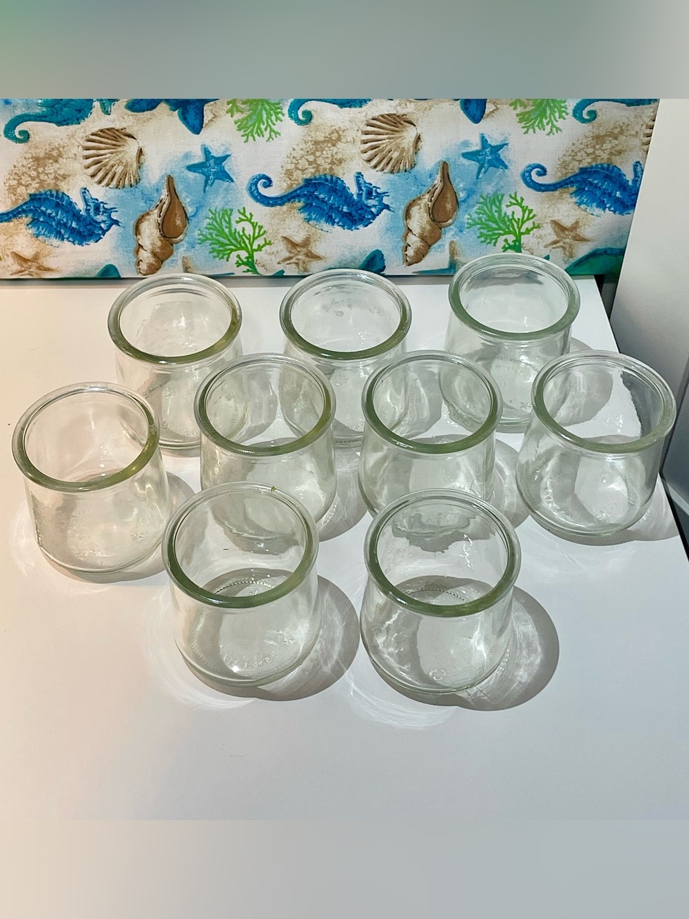 Set of 9 Oui Glass Yogurt Jars – Clear Glass Craft / Candle / Vase / Storage